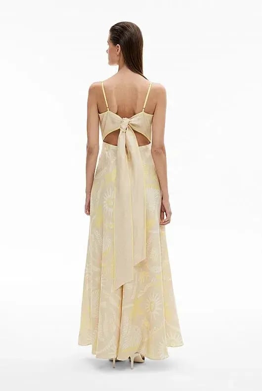 Witchery Cut Out Bodice Linen Maxi Dress Stone Print Size 10 photo 3