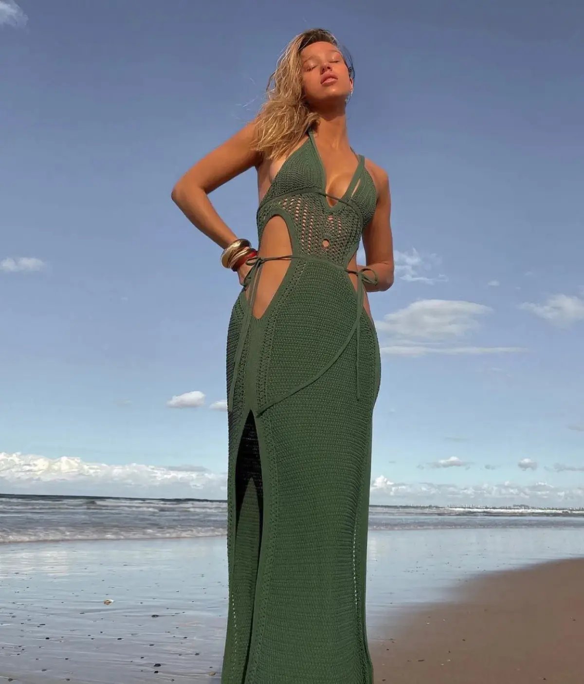 Dion Lee Crochet Midi Knit Halterneck Dress Green Size XS / AU 6 photo 2