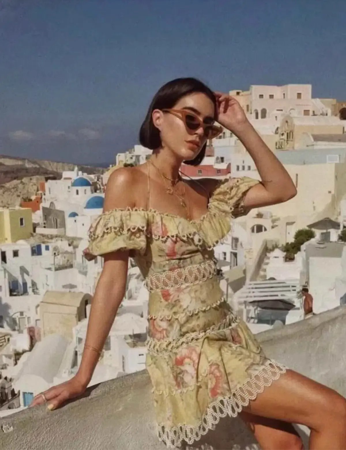 Zimmermann Melody Off Shoulder Mini Dress Mustard Floral Size 1 / AU 10 photo 5