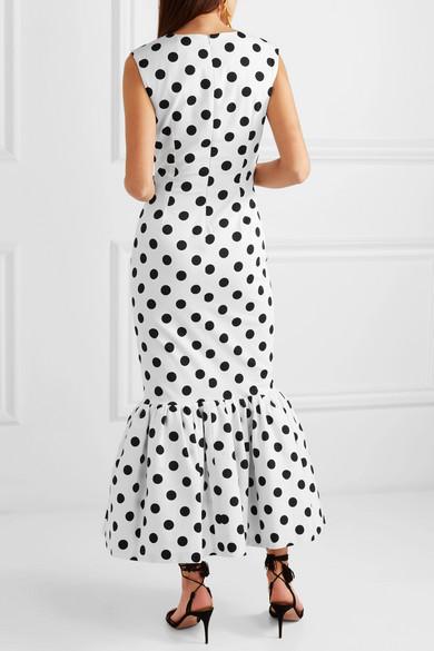 Rebecca De Ravenel - Tie-detailed polka-dot cotton-blend maxi dress in White with black Size AU 6 NEVER WORN photo 5