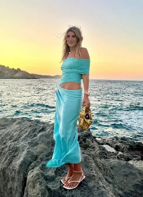 Benni Nico Off Shoulder Maxi Dress in Aquamarine Size 8 photo 4