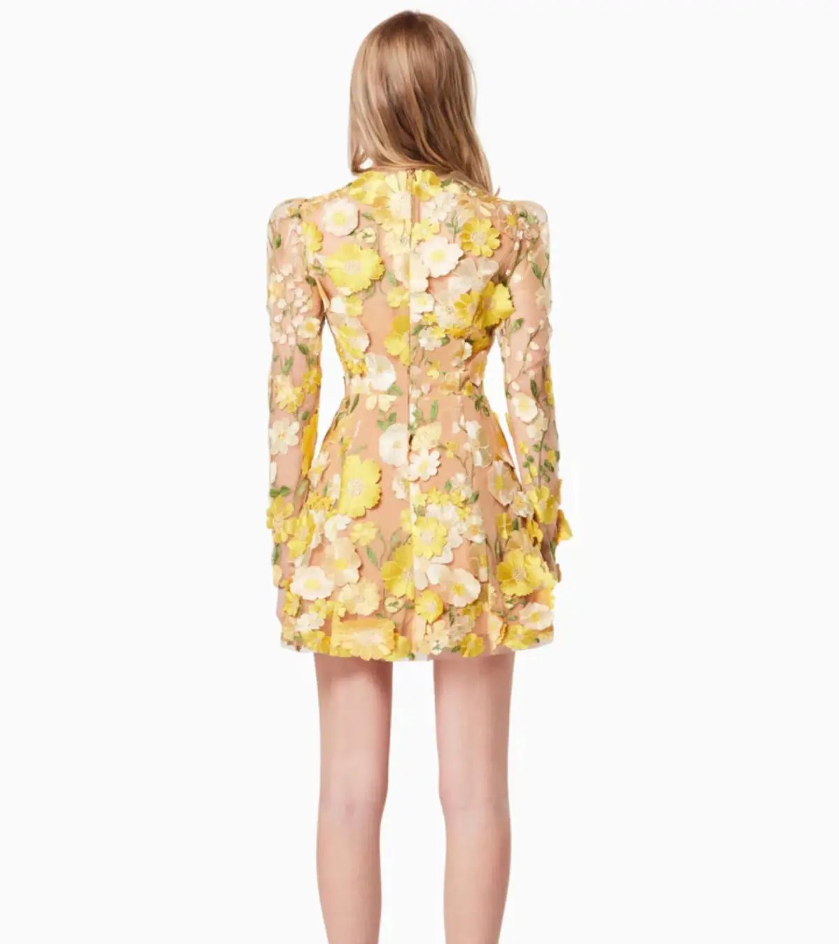 Elliatt Goldenvoice 3D Floral Mini Dress in Yellow Size 12 photo 3