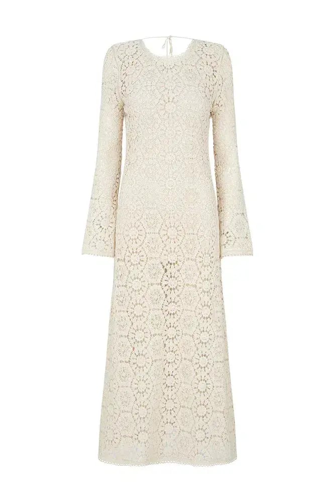 Spell Helena Crochet Lace Midi Dress Cream Size L AU 12 photo 4