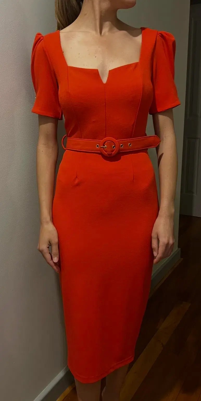 Pasduchas Cascade Sleeve Midi Dress Red Size 8 photo 2