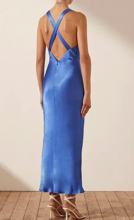 Shona Joy Oliviera Plunged Cross Back Midi Dress in Blue Size 6 / XS photo 3