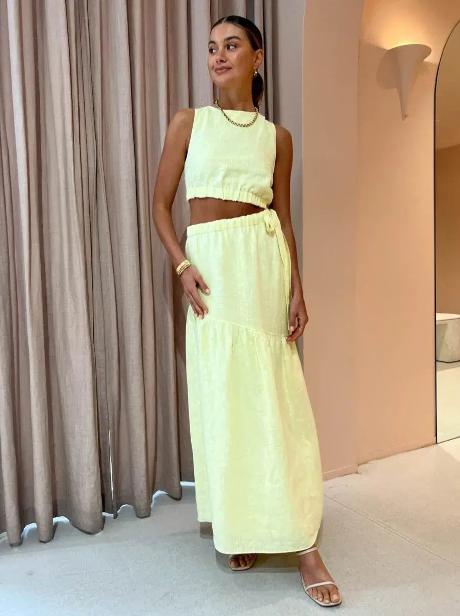 Sir the Label Francesca Asymmetrical Cut Out Dress in Butter Yellow Size 2/AU 10 photo 2