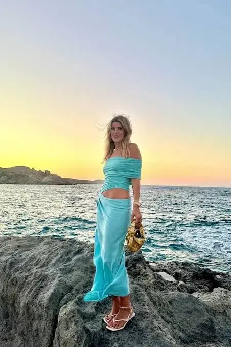 Benni Nico Off Shoulder Maxi Dress in Aquamarine Blue Size 10 photo 4