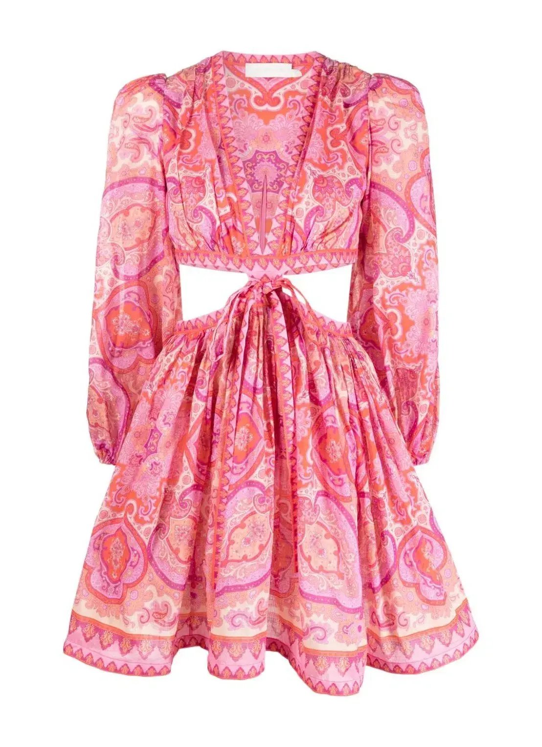 Zimmermann Halcyon Tie Front Mini Dress in Pink Paisley Size 1 / AU 10 photo 6