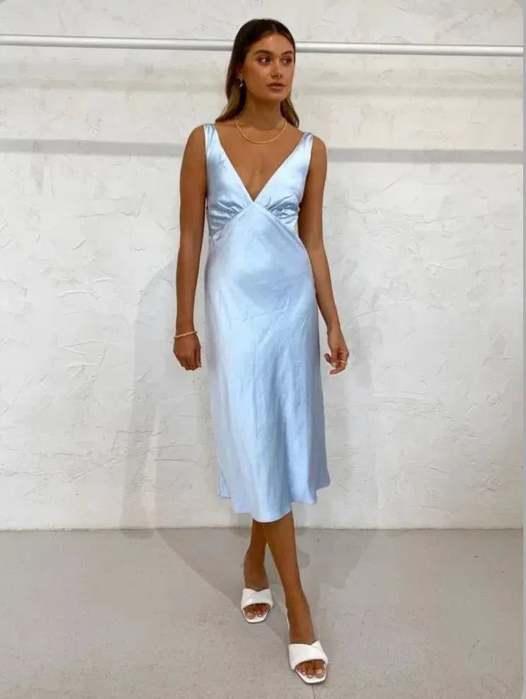 Third Form Gather Bra Bias Slip Dress Blue Size 6 photo 4
