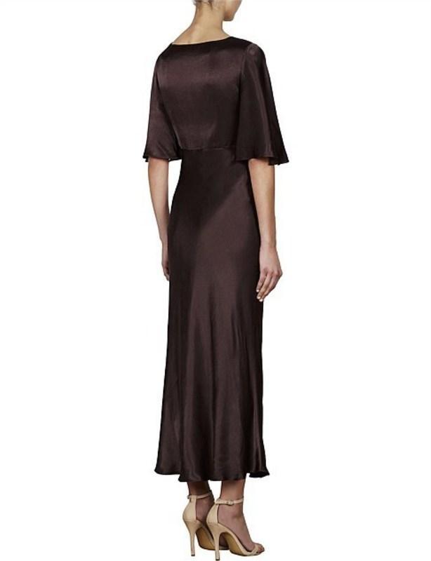 Shona Joy Wright Flutter Sleeve Bias Midi Dress Espresso Size 8 photo 4