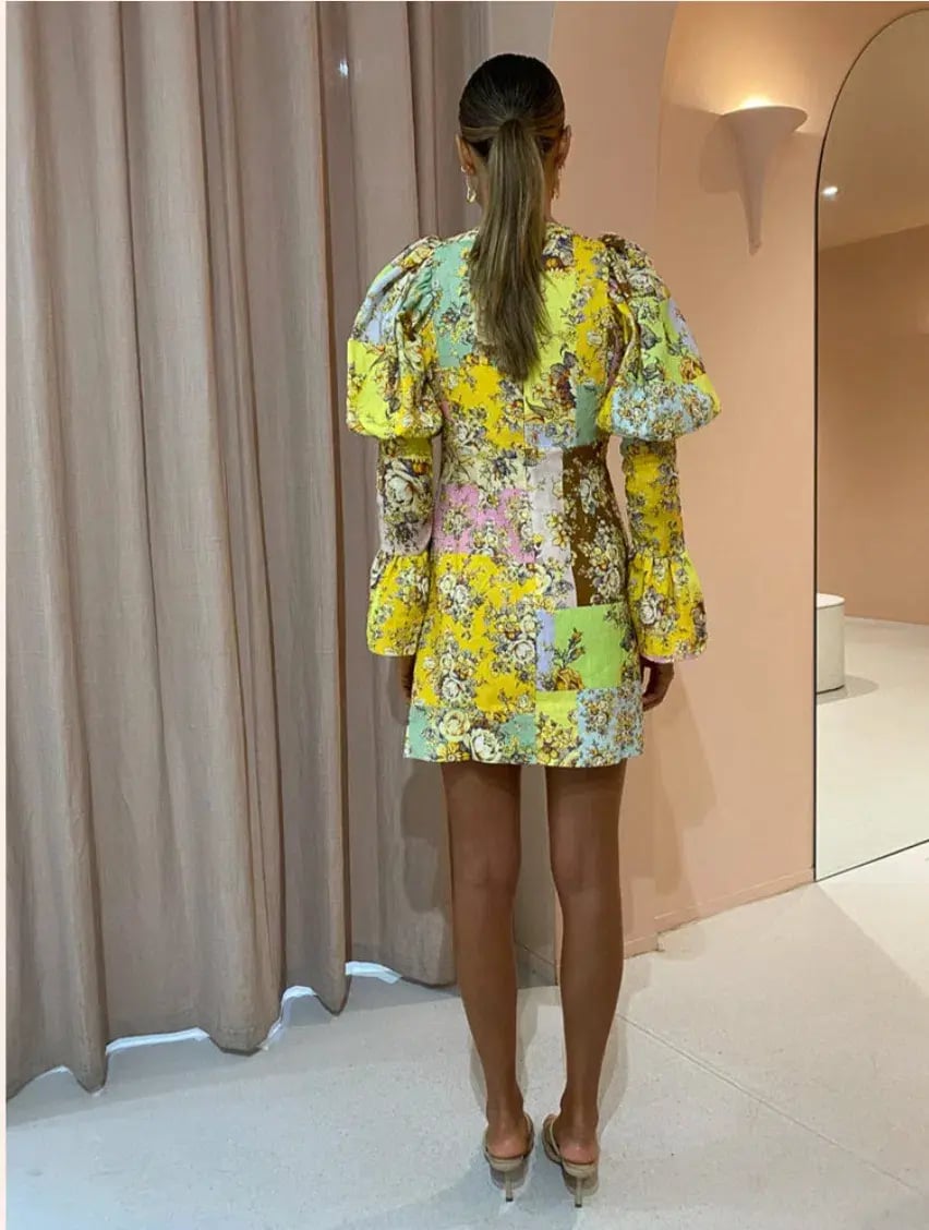 Alemais Matilde Puff Sleeve Mini Dress in Multi Size 10 photo 2