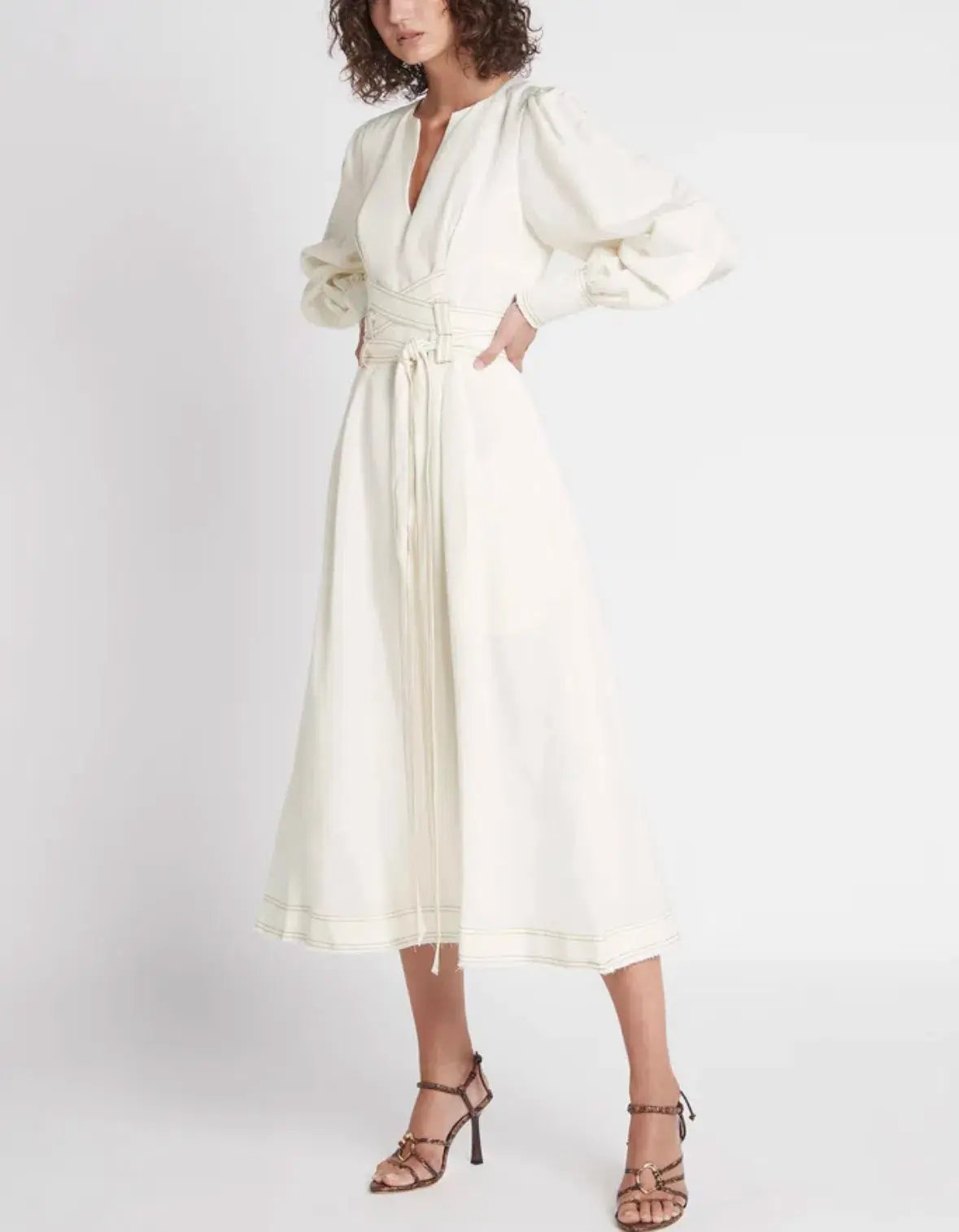 Aje Radiance Belted Midi Dress in Ivory Size AU 6 photo 4