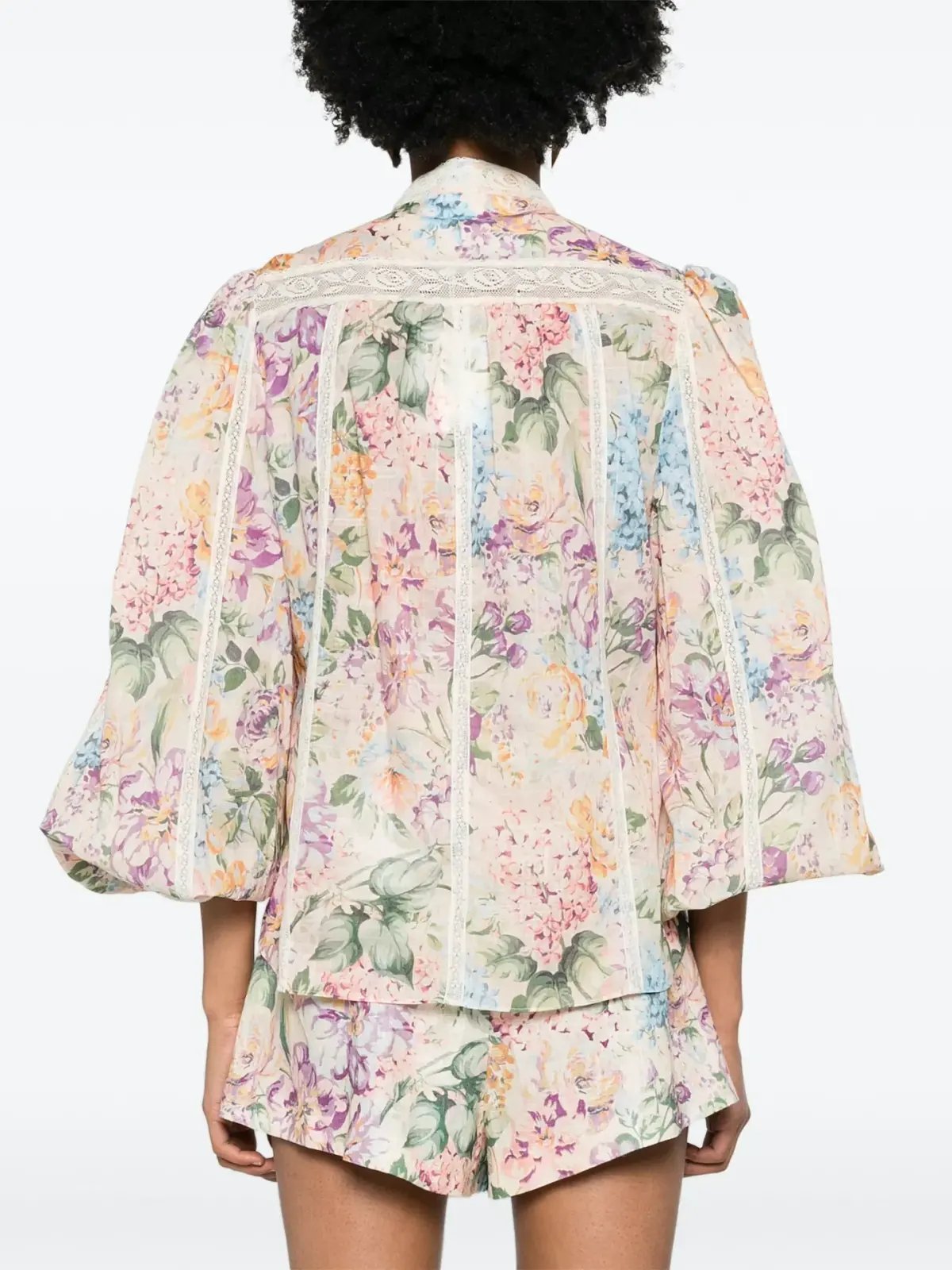 Zimmermann Halliday Lace Trim Shirt and Tuck Shorts Set Multi Watercolour Floral Size 0 / AU 8 photo 3