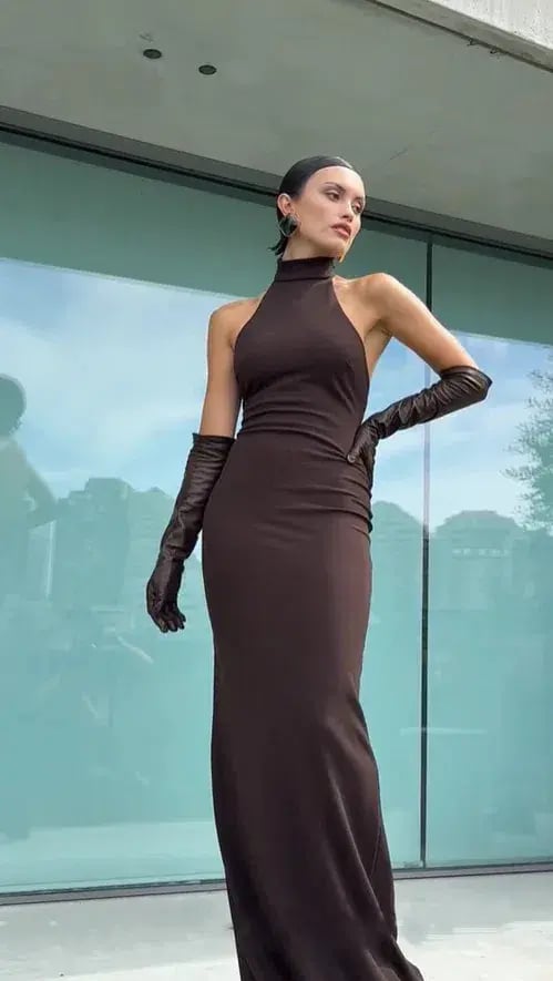 EFFIE KATS RHI GOWN COFFEE BROWN SIZE 8 (S) photo 5