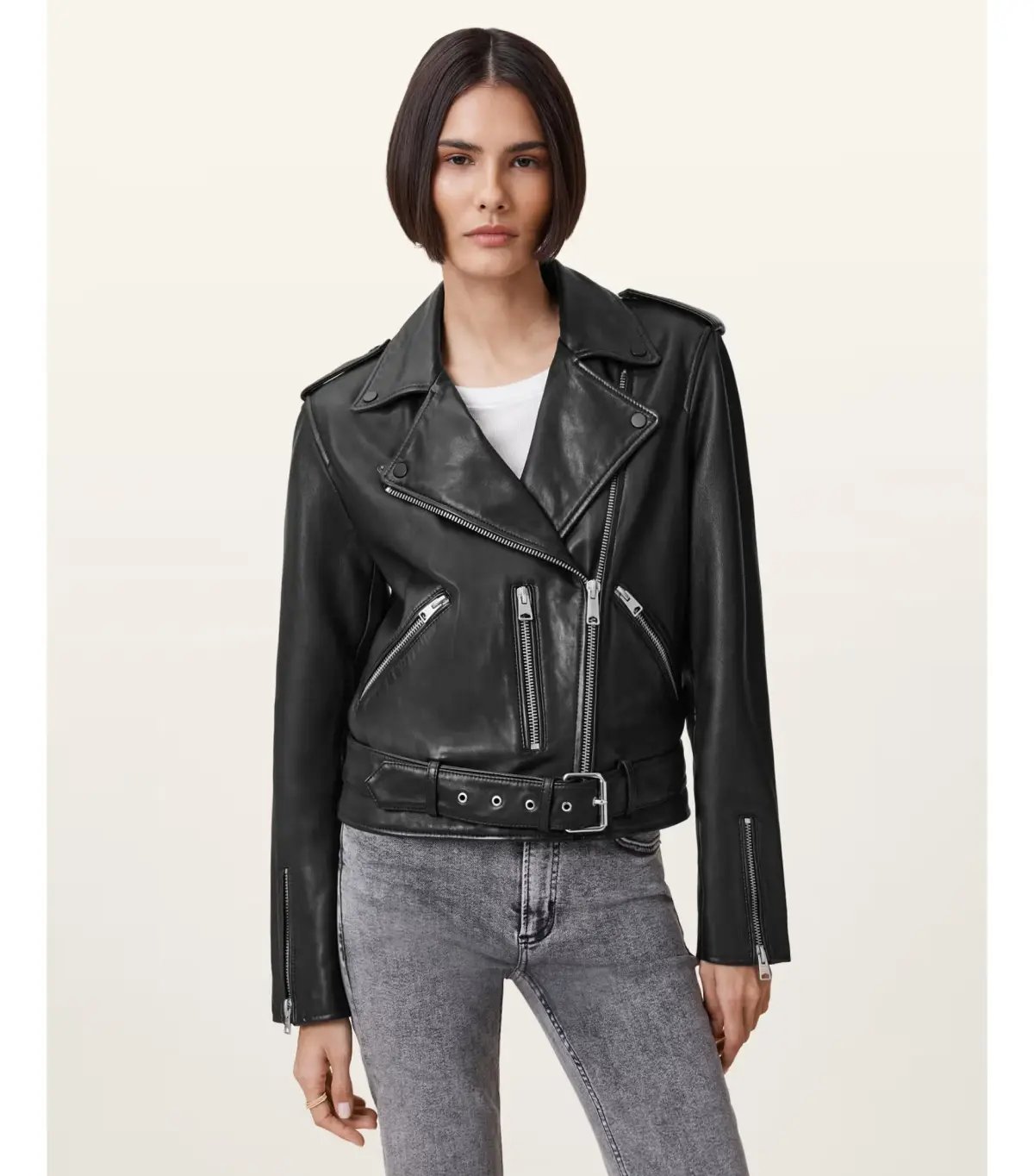 AllSaints Balfern Leather Biker Jacket Black Size AU 8 photo 3