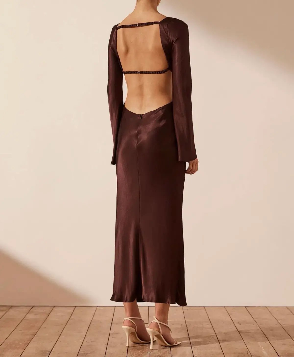 Shona Joy Lana Long Sleeve Open Back Midi Dress Burgundy Size 8 photo 3