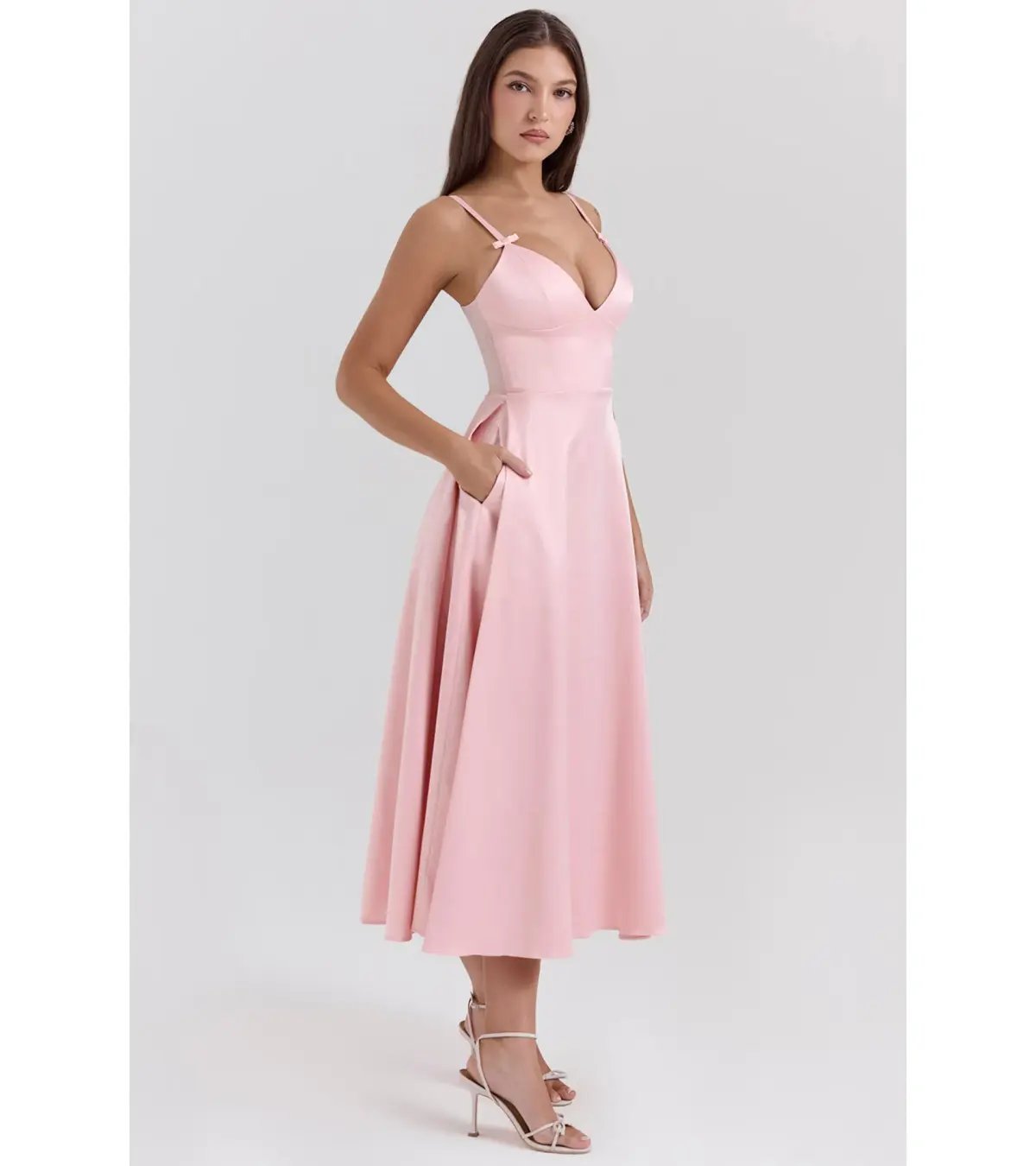 House of CB Tiffany Satin A-Line Midi Dress Parisian Pink Size S / AU 8 photo 4