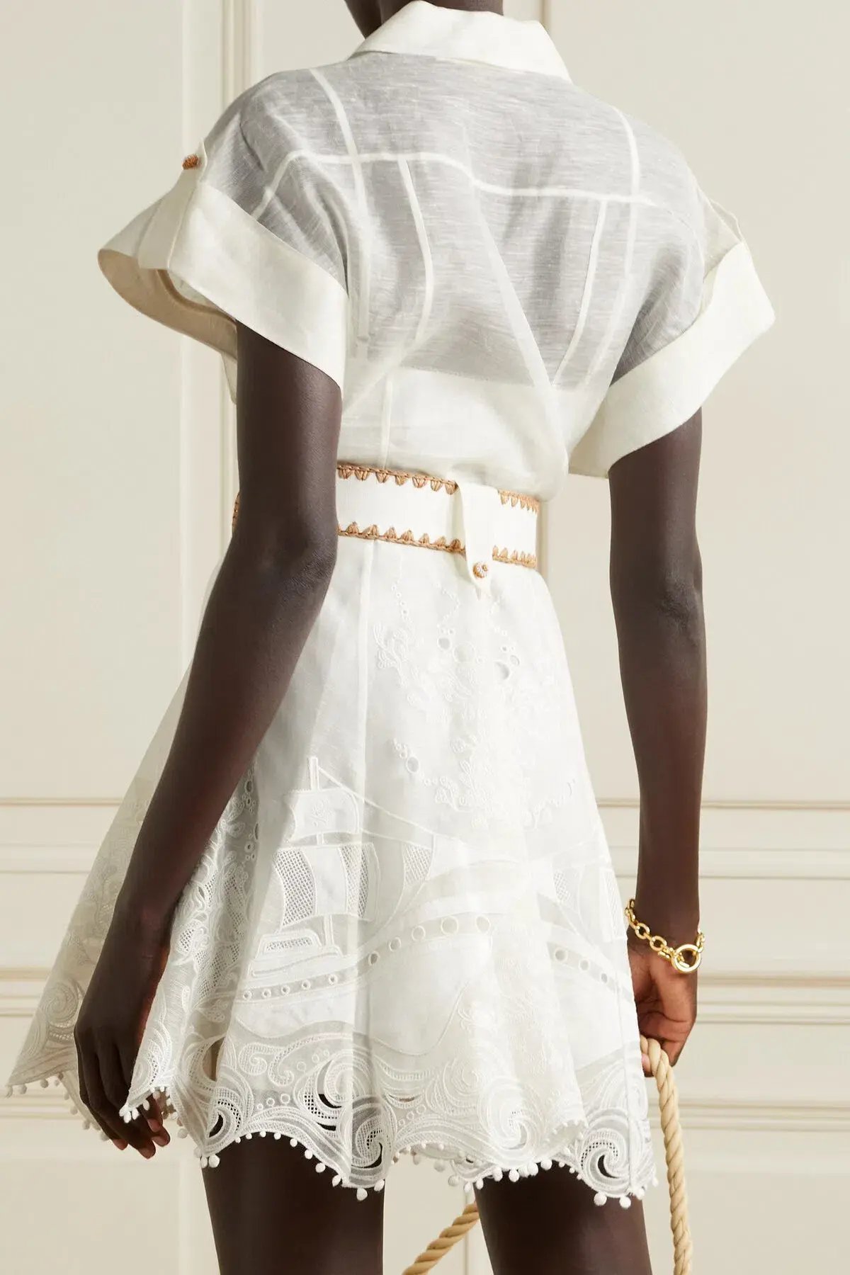 Zimmermann Postcard Belted Mini Dress Ivory Size 2/ AU 12 photo 3