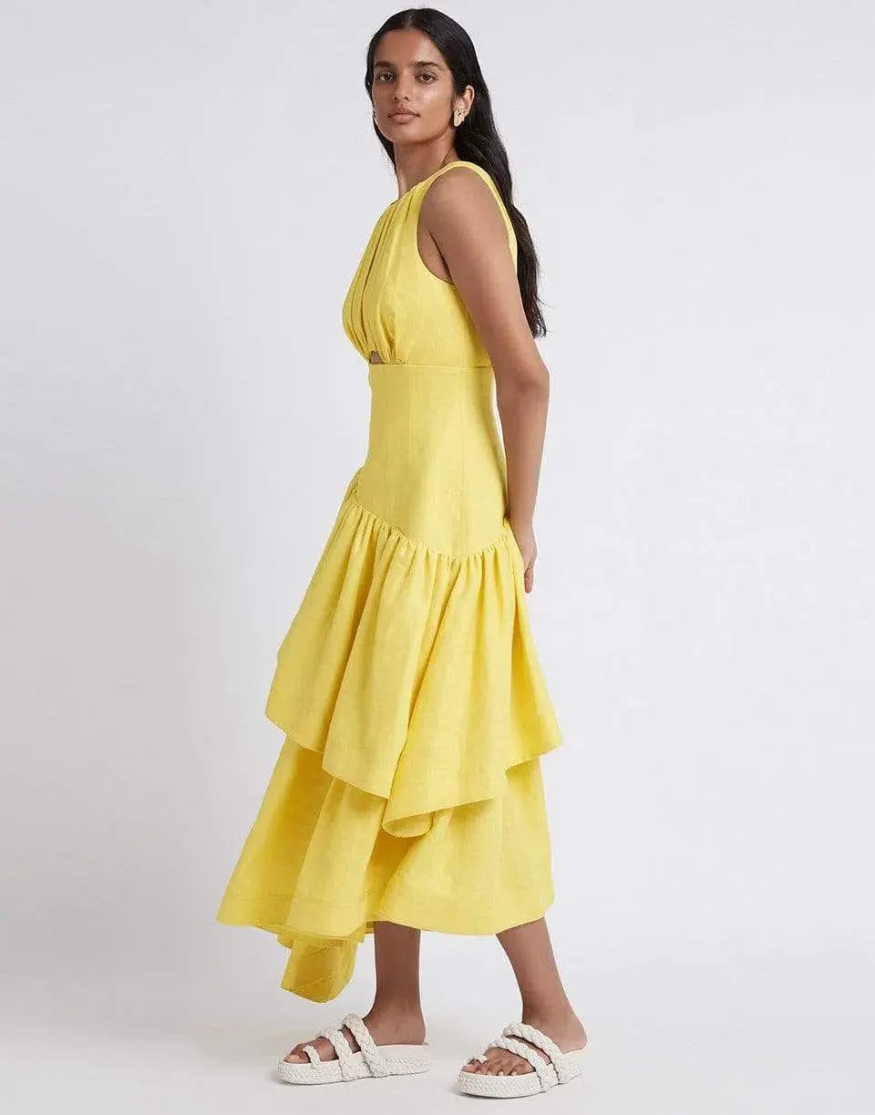 Aje Caliente Tiered Cut Out Midi Dress Yellow Size 14 photo 2