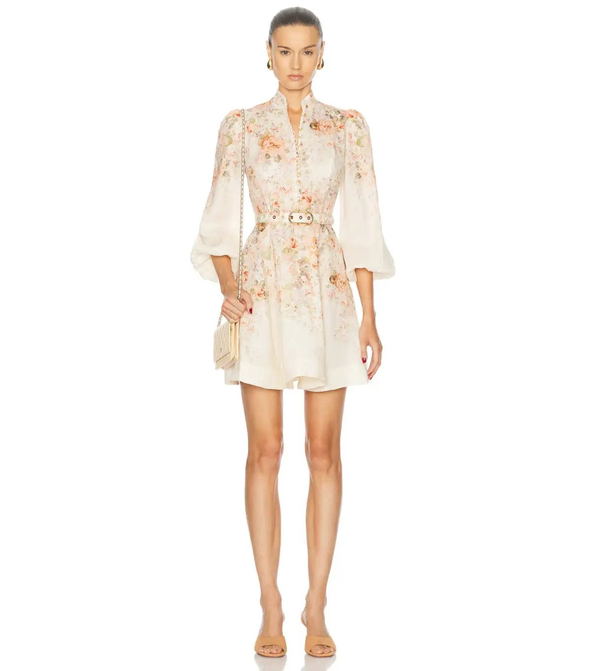 Zimmermann Illustration Buttoned Mini Dress Cream Rococo Floral Size 2 / AU 12 photo 2