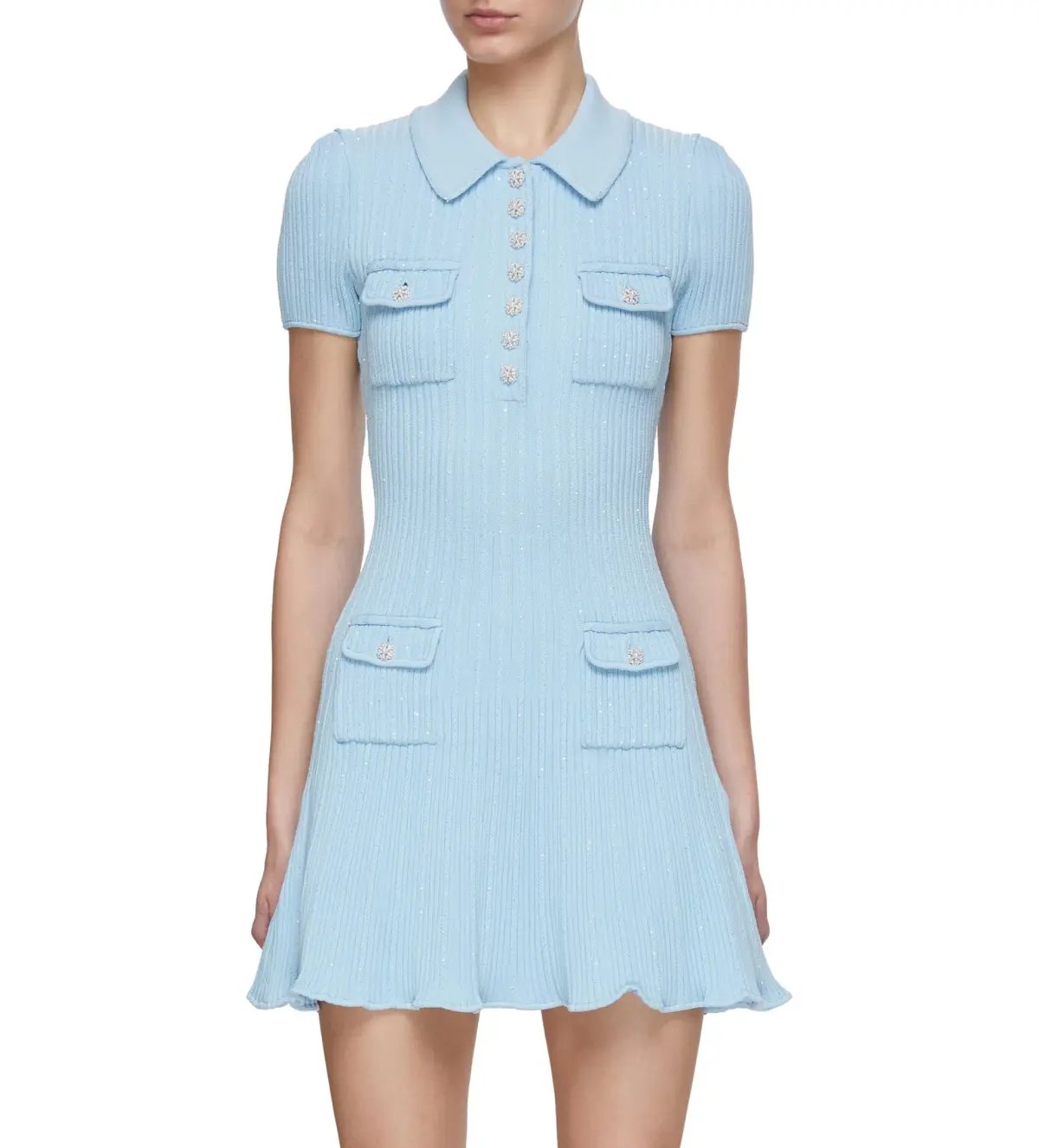 Self Portrait Blue Sequin Knit Mini Dress Size M/AU 8 photo 2