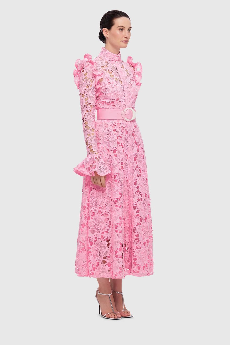 Leo Lin Aliyah Lace Butterfly Sleeve Midi Dress - Candy Pink photo 5