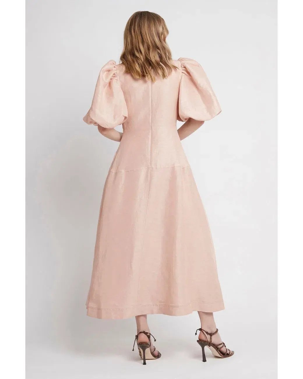 AJE Dusk Knot Puff Sleeve Midi Dress Blush Size 6 photo 2