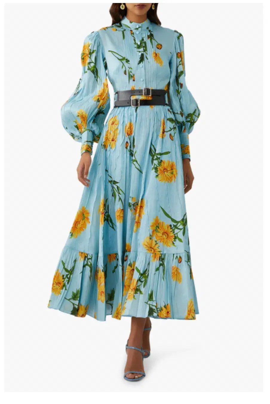 Leo Lin Marguerite Bleu Silk Linen Dress Marguerite Bleu Floral Print Size 8 photo 2