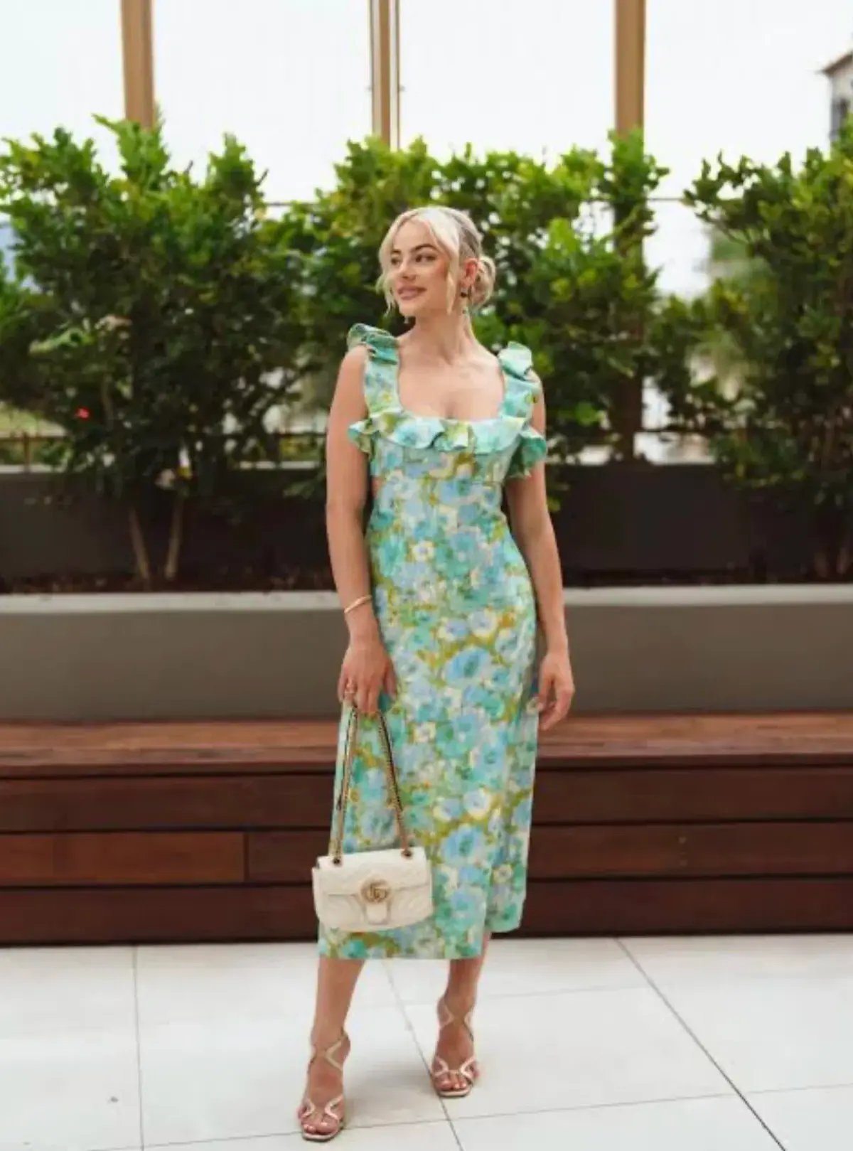 Zimmermann High Tide Ruffle Midi Dress Aqua Ikat Floral Size 1 / AU 10 photo 3