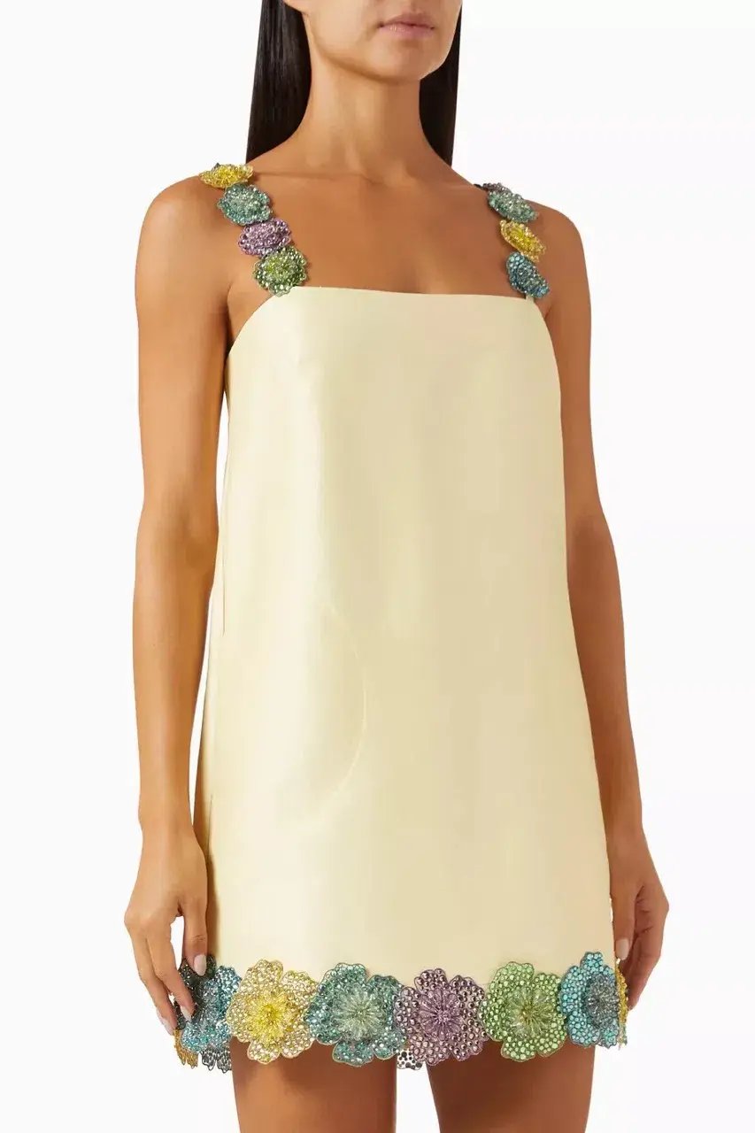 ALEMAIS Lolita Floral Beaded Mini Dress Yellow 10 AU photo 5