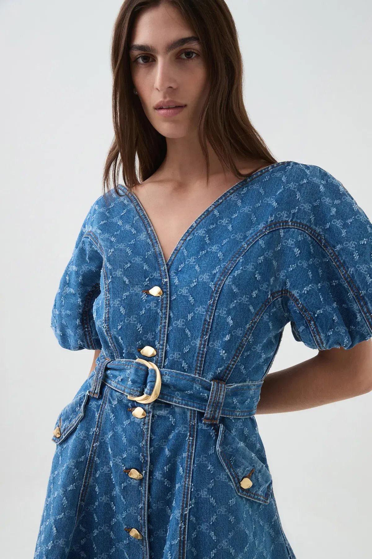 Aje Check Denim Mini Dress Diamond Logo Wash Size AU 14 photo 4