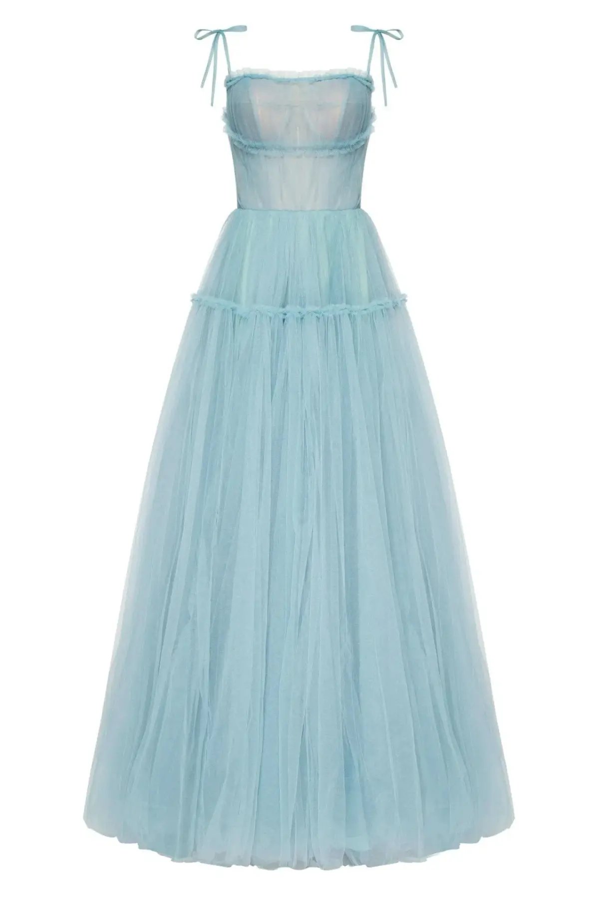 Milla Ocean Wave Tie-straps Tulle Prom Dress Blue Size M / AU 10 photo 4