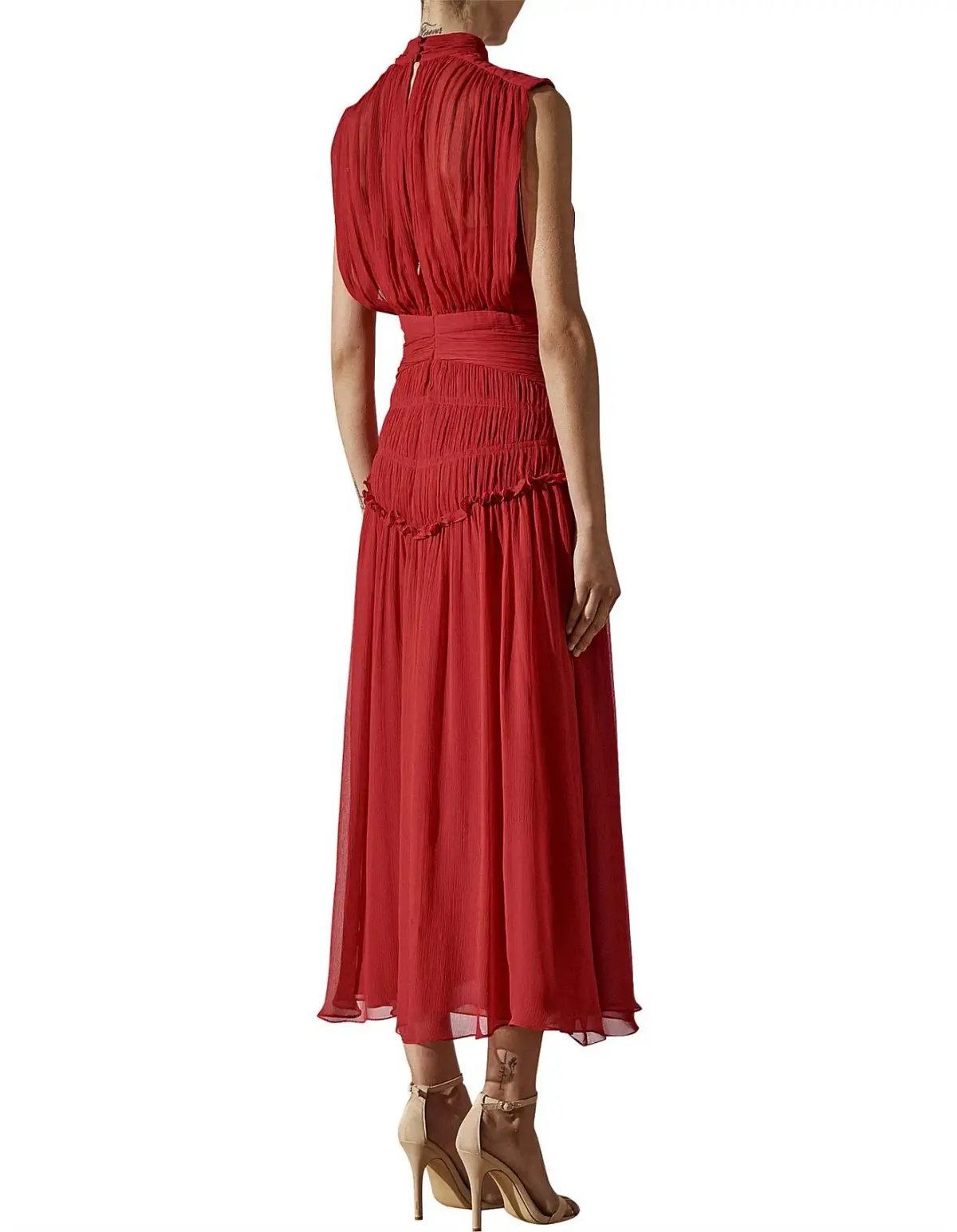Shona Joy Leonie High Neck Midi Dress Scarlet Red Size 8 photo 2