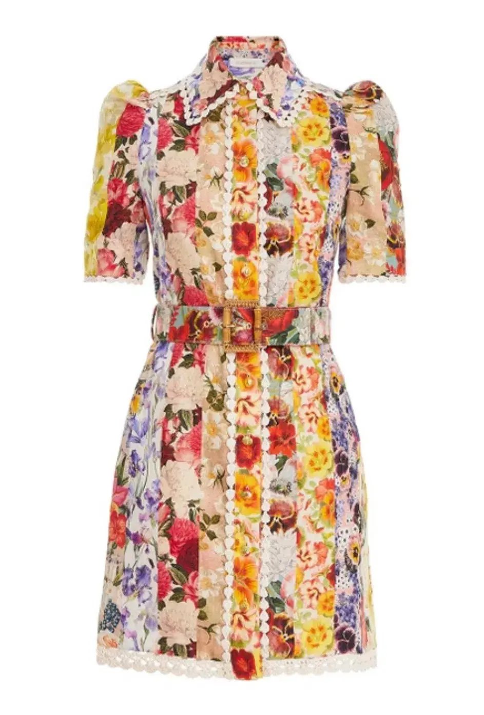 Zimmermann Wonderland Floral Shirt Dress Spliced Stripe Floral Size 0 /Au 8 photo 2