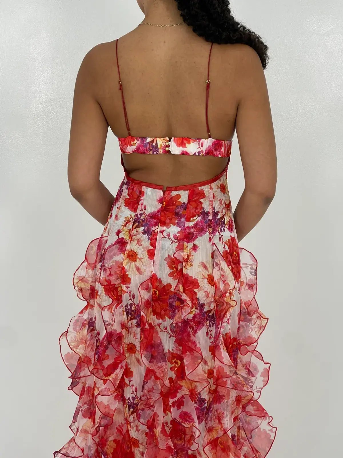Menti Red Iris Floral Midi Dress Size 6 photo 2