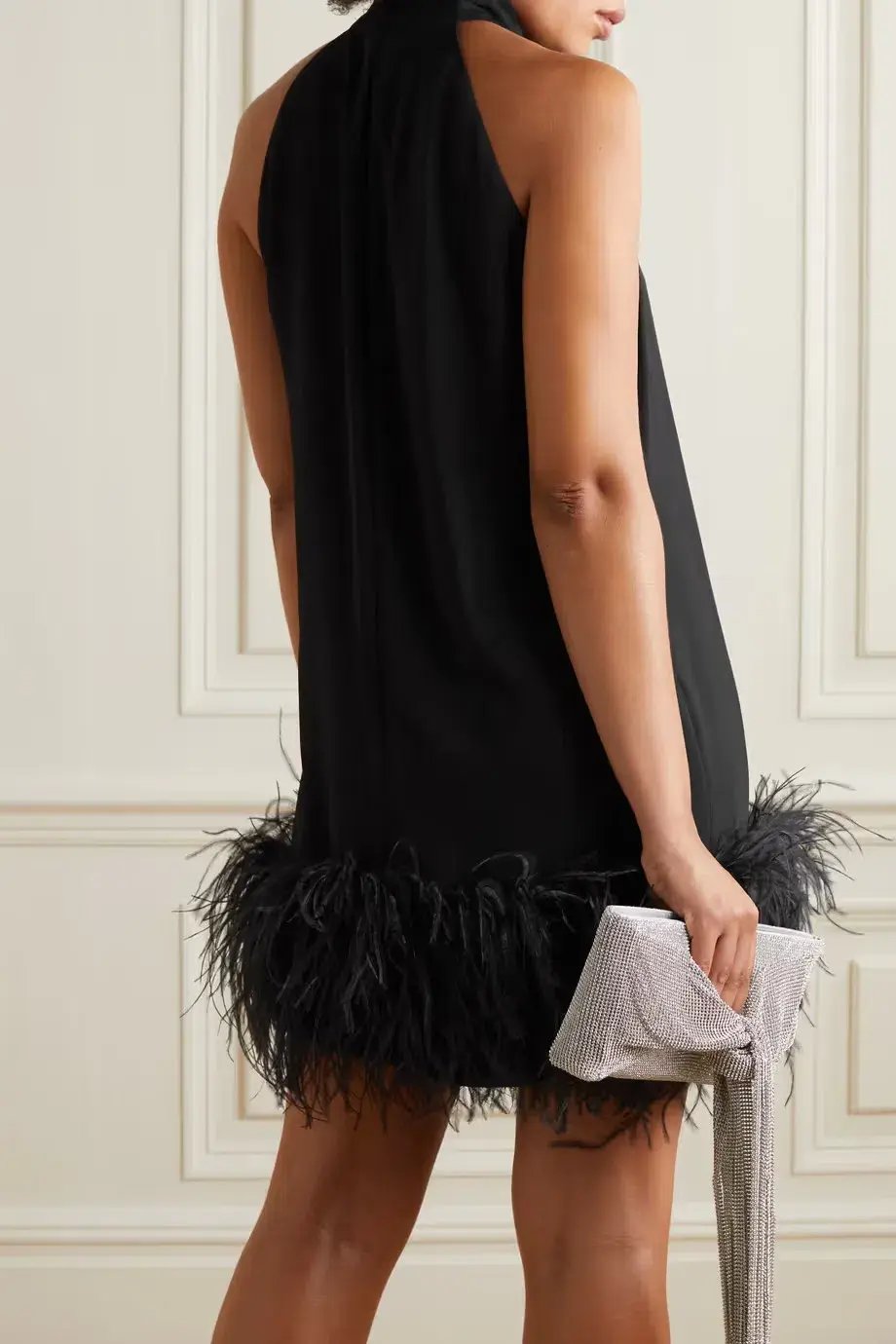 16Arlington Cynthia Feather Trim Mini Dress Black Size 8 photo 2