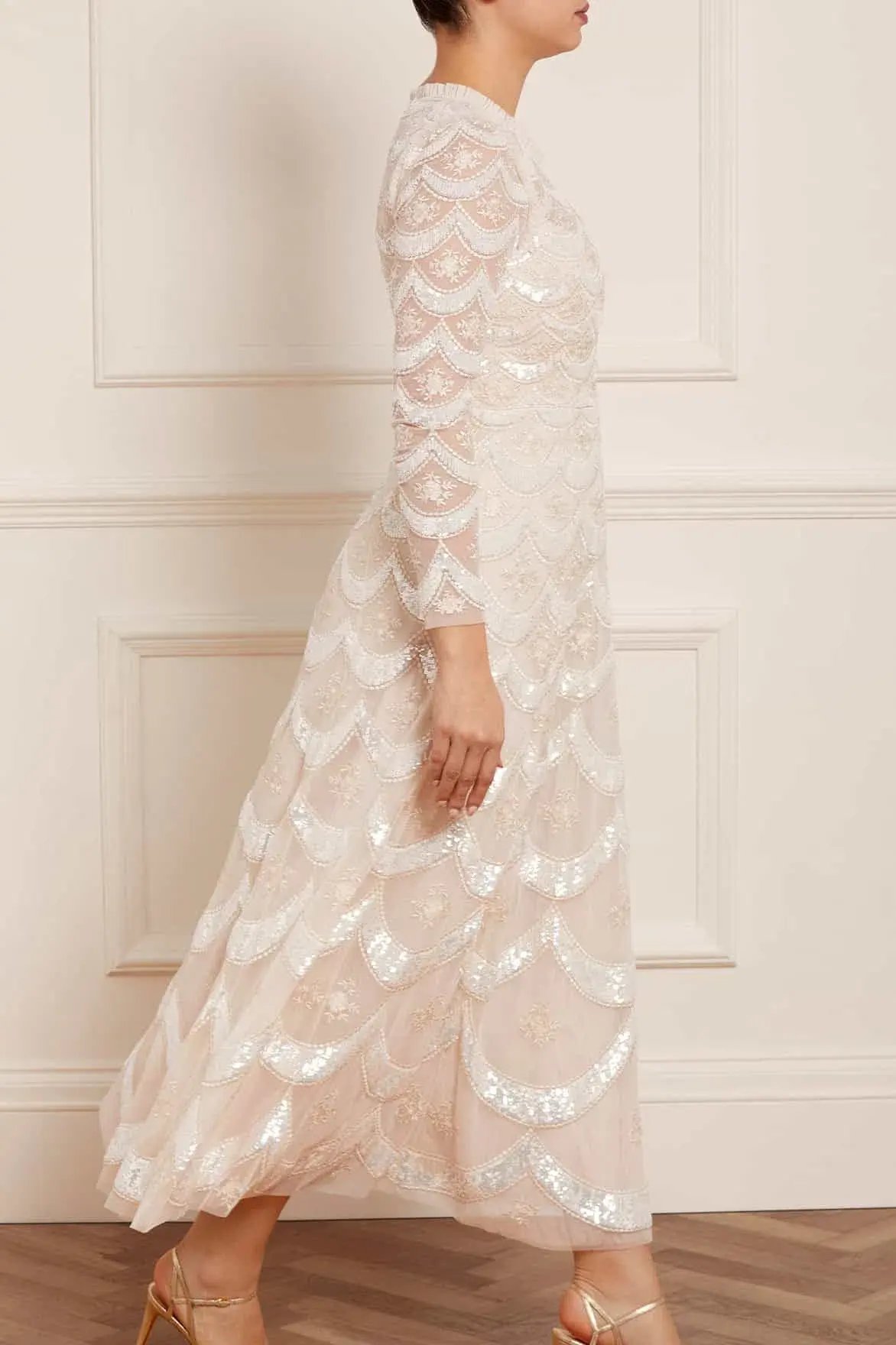 Needle and Thread Fifi Long Sleeve Ankle Gown Champagne Size 10 photo 3