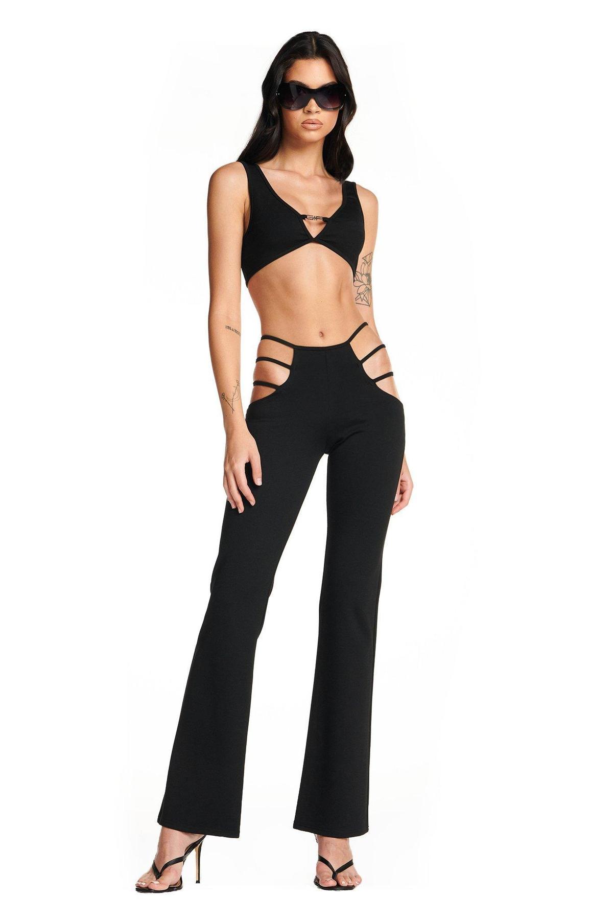 I. AM. GIA Lucid Crop Top & Pants Set Black Size S photo 4