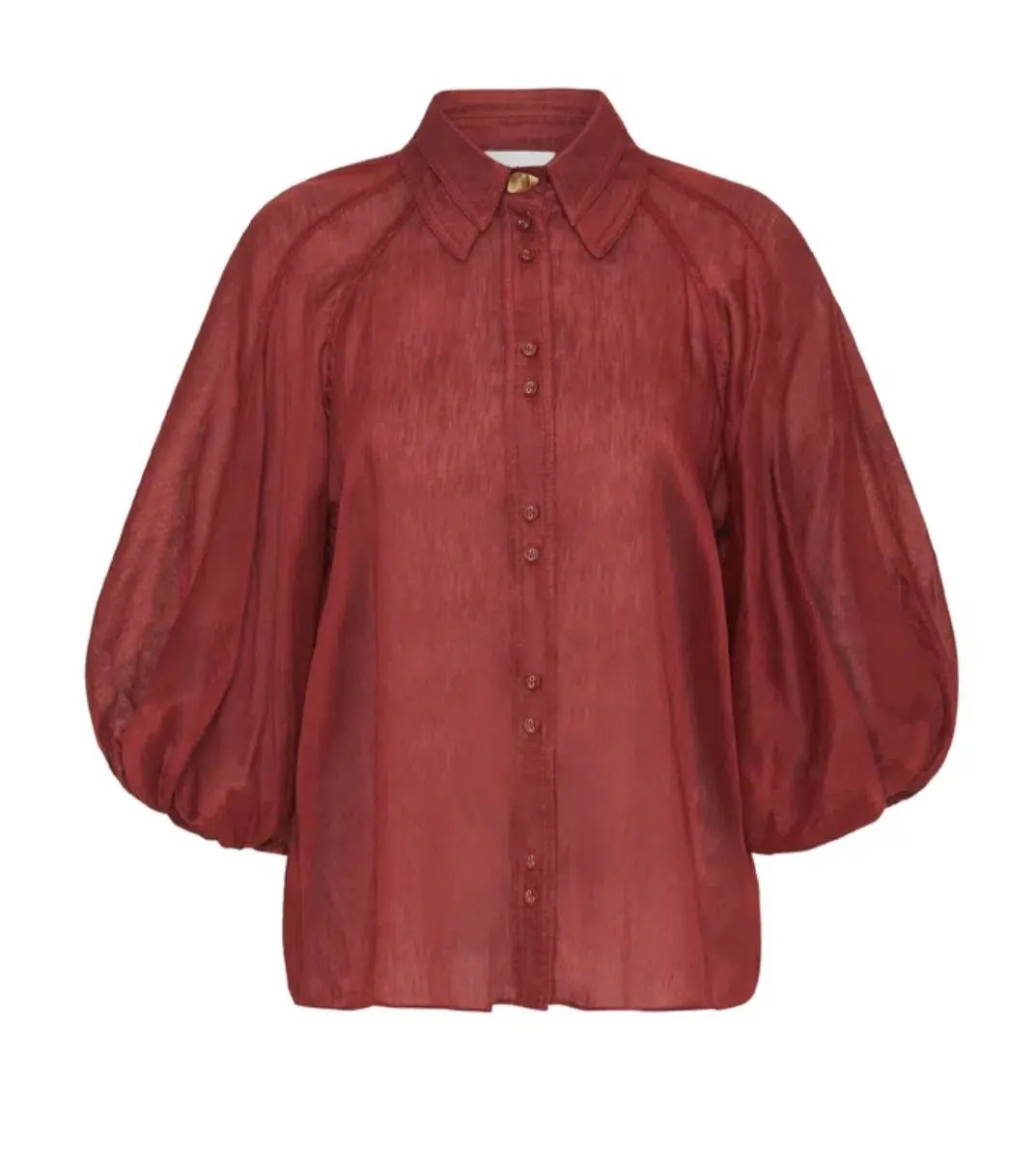 Aje Palms Puff Sleeve Shirt Burgundy Size 12 photo 3