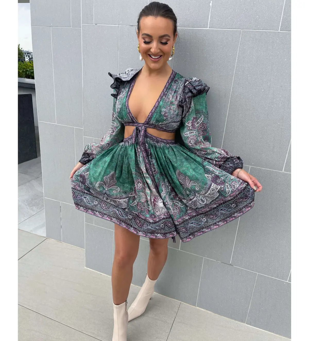 Zimmermann Anneke Ruffle Mini Dress Teal Paisley Size 0P/AU 6P photo 2