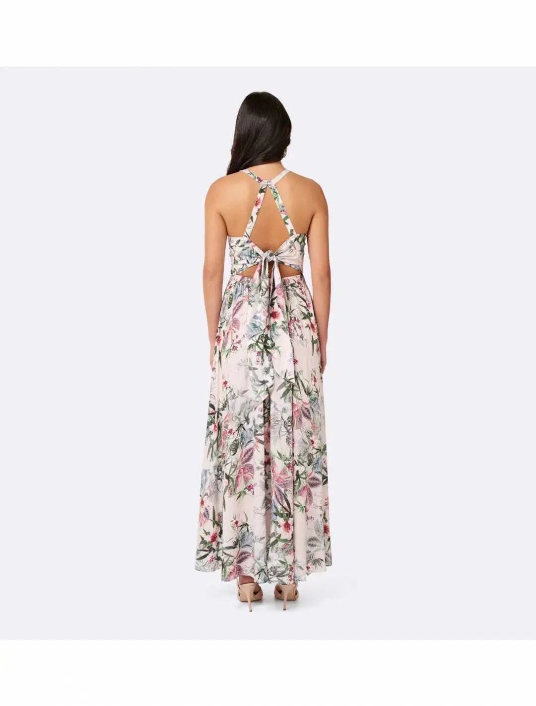 Forever Unique Elka Lace Spliced Maxi Cut Out Dress Print Size 8 photo 3