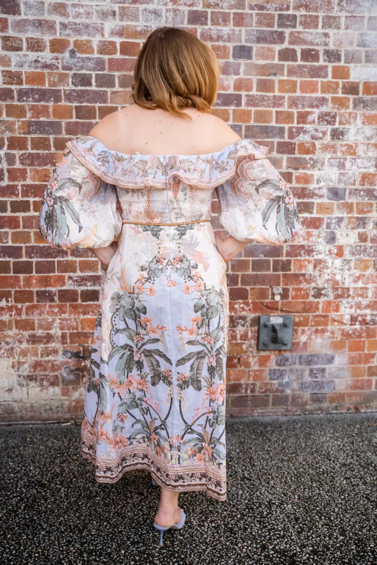Zimmermann Wylie Off Shoulder Midi Dress Blue Floral Size 3 / AU 14 photo 3
