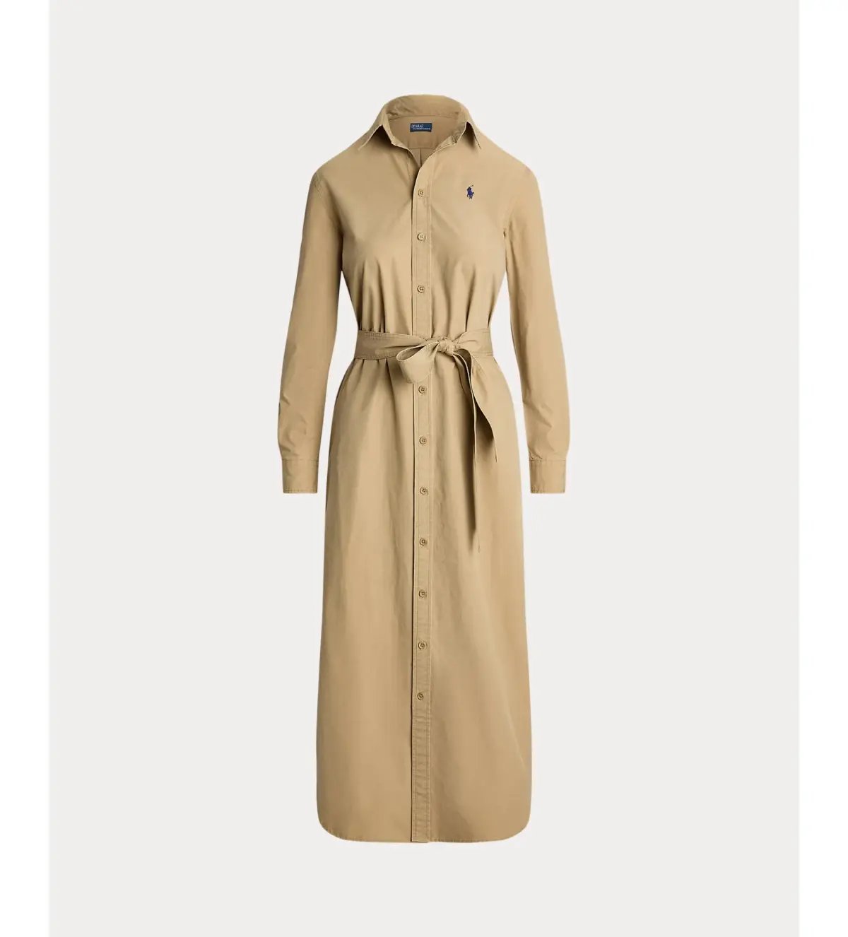 Ralph Lauren Polo Belted Cotton Midi Shirt Dress Beige Size 10 photo 5