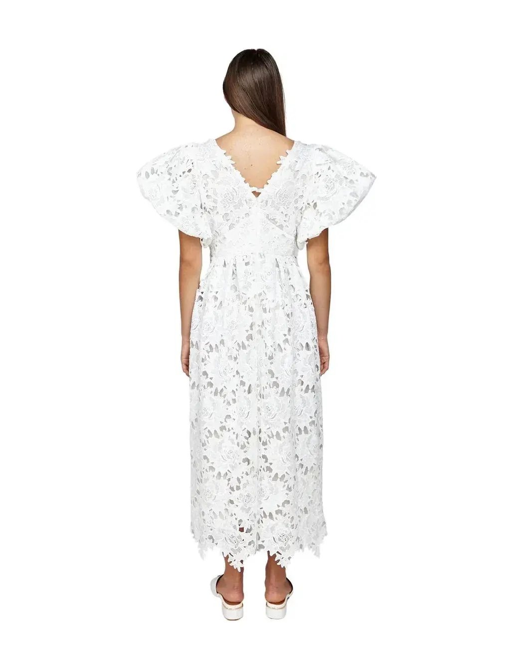 Leo Lin Jennifer V Neck Midi Dress White Size 14 photo 2