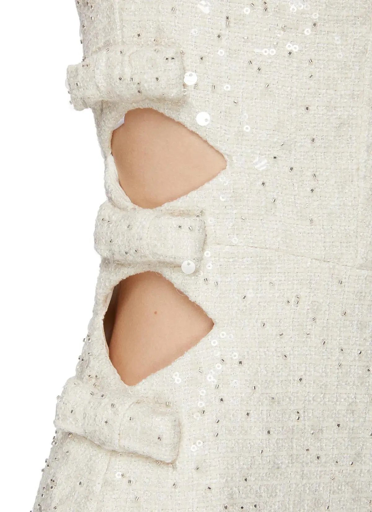 Self Portrait Sequined Boucle Cut Out Mini Dress Cream Size UK 10 photo 4