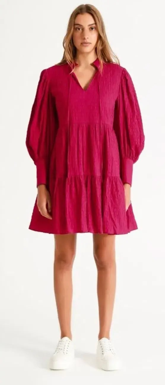 Piper Cotton Tiered Mini Dress Pink Size AU 6 photo 2