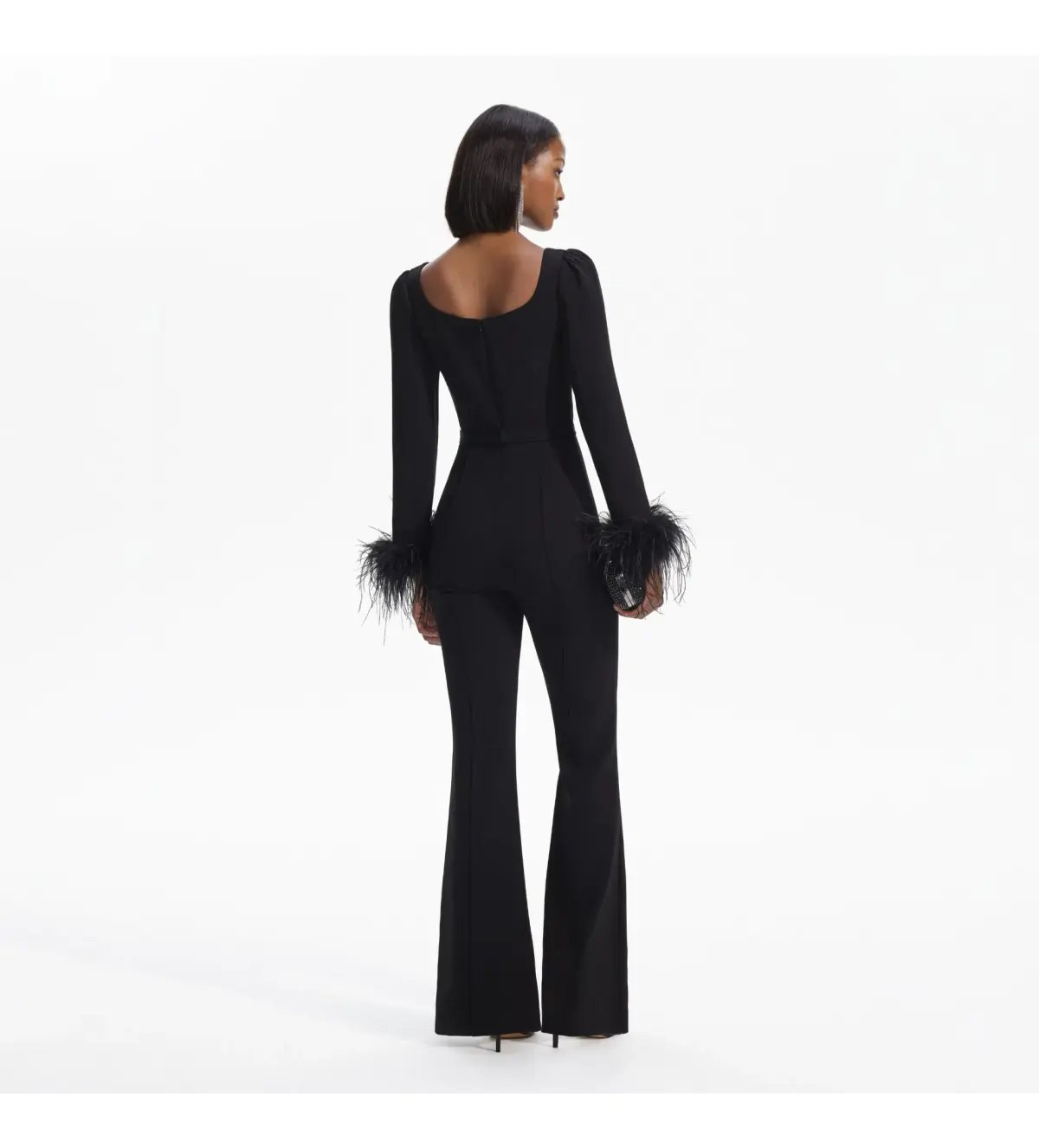 Self Portrait Crepe Feather Jumpsuit Black Size AU 8 photo 3