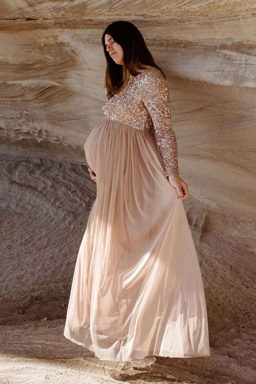 ASOS Design Maya Maternity Long Sleeve Tulle Maxi with Sequins photo 4