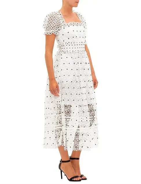 Self Portrait Guipure Hibiscus Midi Dress Ivory Size AU 12 photo 5