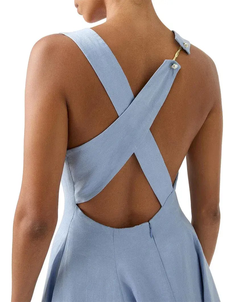 AJE Liberty Asymmetric Mini Dress Steel Blue Size 10 photo 4